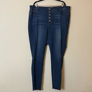 ELOQUII Gena Fit Peach Lift Button Fly Jeans, Size 22 Dark Wash